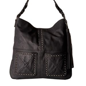 Steve Madden-BFRANNY LARGE LEATHER SILVER STUDDED HOBO- 15" W X 15" L NWT